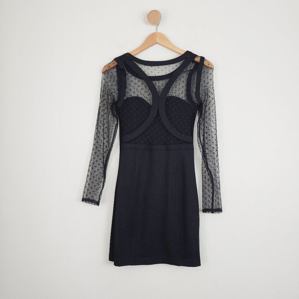 Keepsake The Label Black Swiss Dot Mesh Sleeve Bodycon Mini Dress NWT Medium LBD - Picture 8 of 13